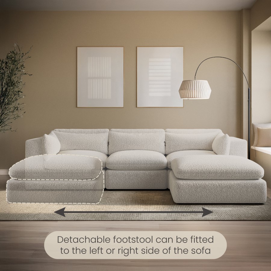 Large Beige Boucle Reversible 4 Seater Chaise Corner Sofa - Hudson