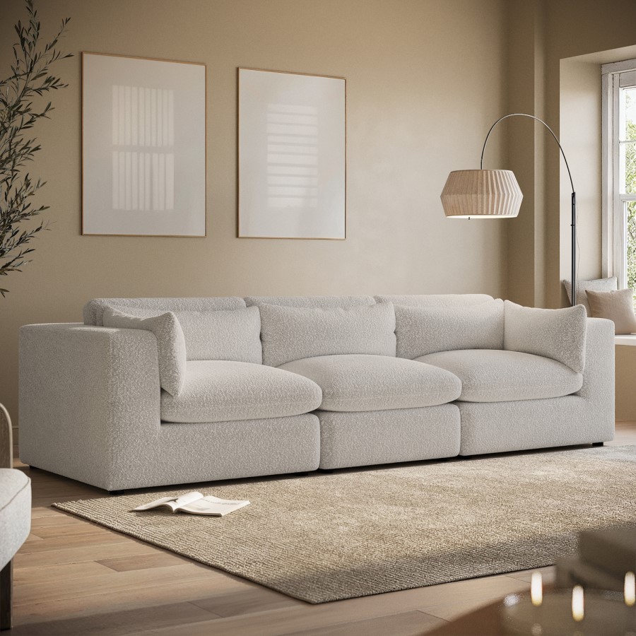 Beige Boucle 4 Seater Sofa - Hudson