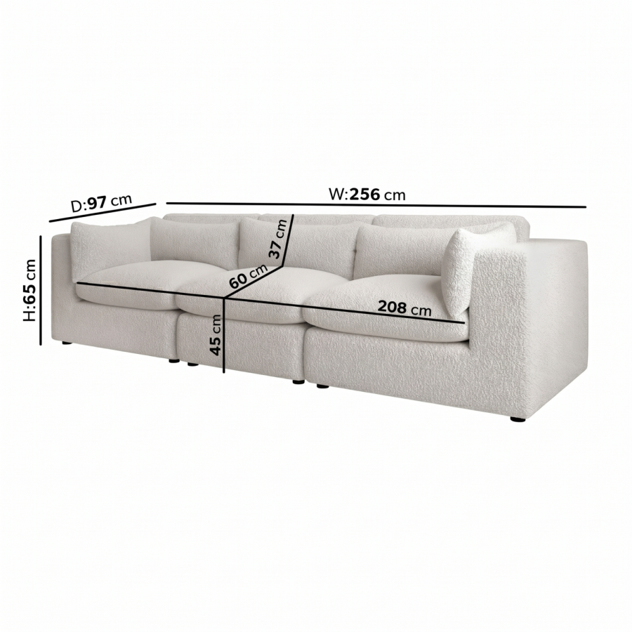 Beige Boucle 4 Seater Sofa - Hudson