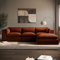 Large Burnt Orange Velvet Reversible 4 Seater Chaise Corner Sofa - Hudson