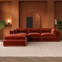 Large Burnt Orange Velvet Reversible 4-Seater Corner Sofa - Hudson