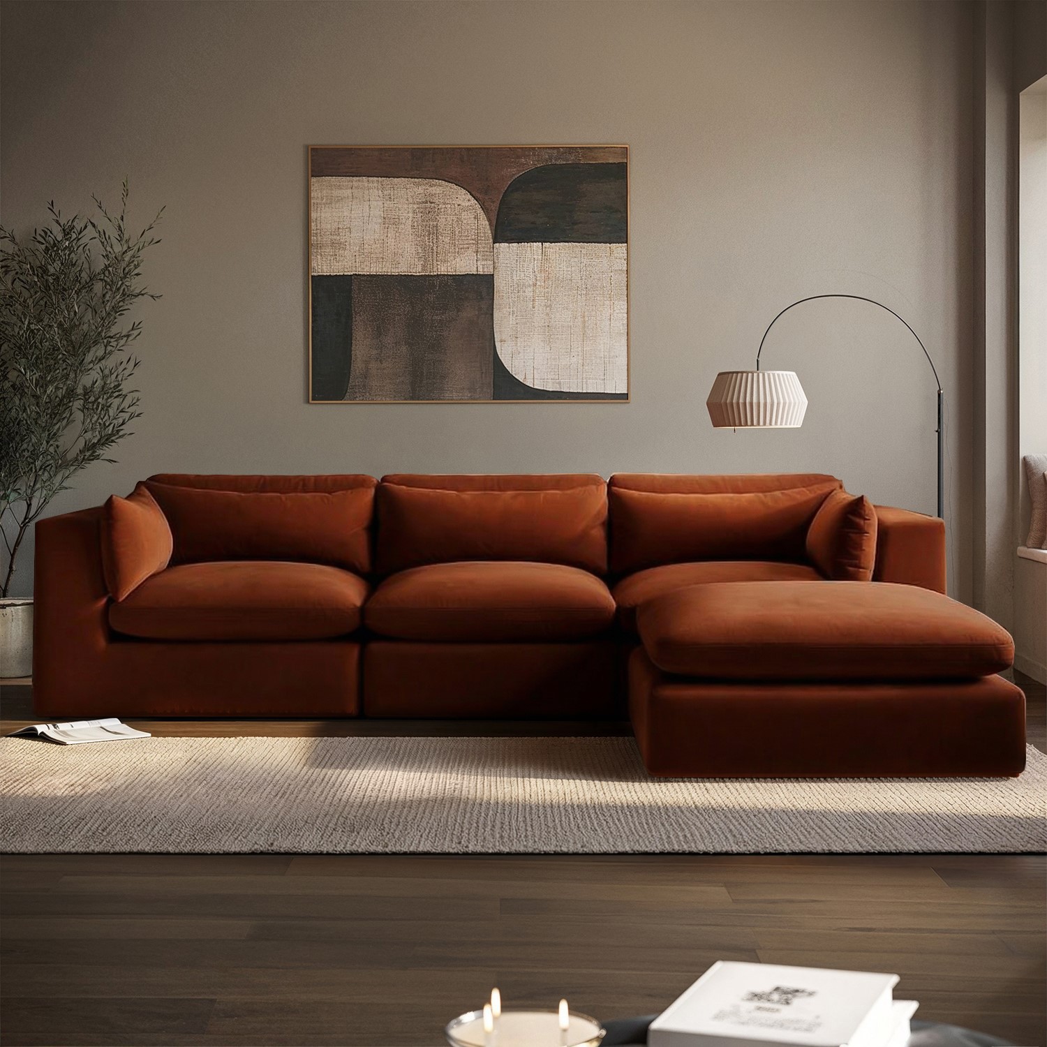LargeBurnt Velvet Reversible 4 SeaterChaise Corner Sofa