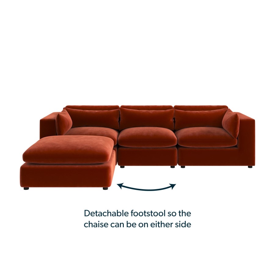 GRADE A3 - Large Burnt Orange Velvet Reversible 4-Seater Corner Sofa - Hudson