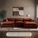 HSN004S Large Burnt Orange Velvet Reversible 4 Seater Chaise Corner Sofa - Hudson