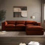 Large Burnt Orange Velvet Reversible 4-Seater Chaise Corner Sofa - Hudson