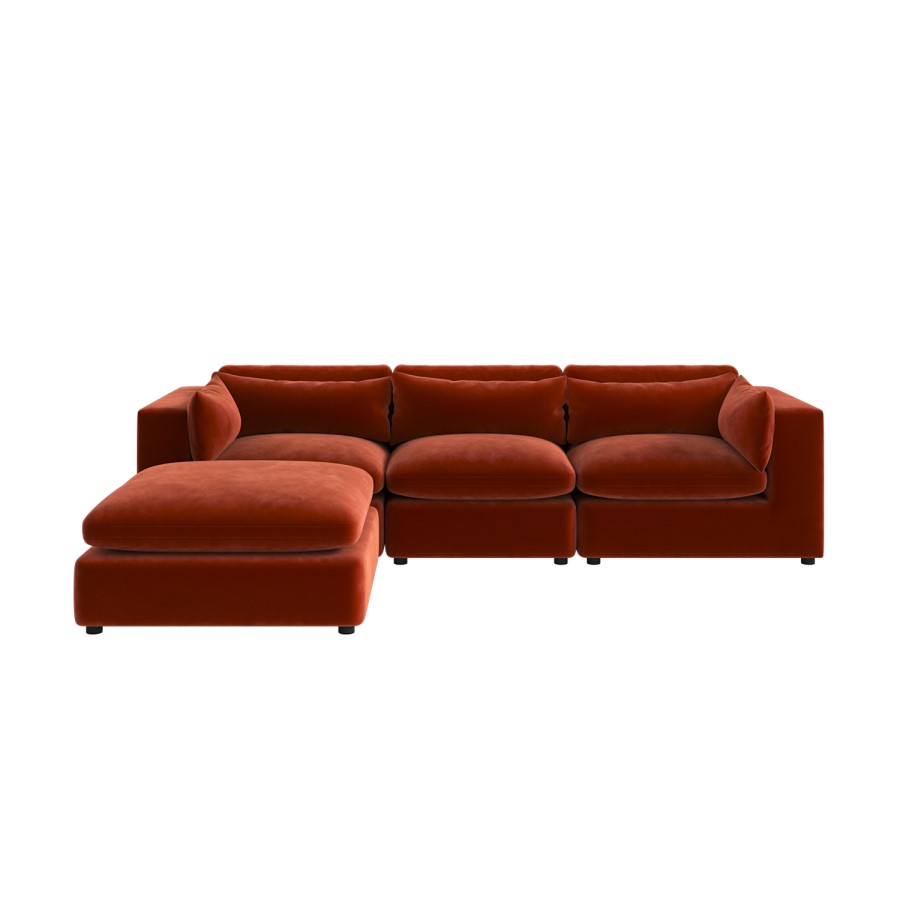 ONLY OPENED - Large Burnt Orange Velvet Reversible 4-Seater Corner Sofa - Hudson