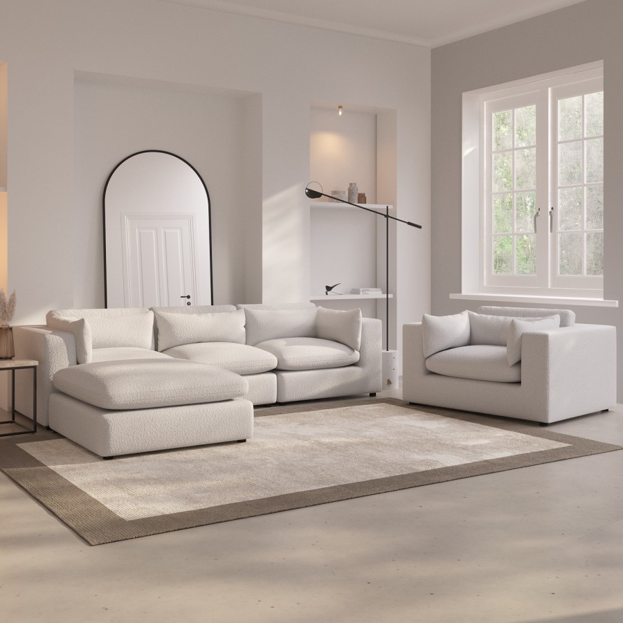 ONLY OPENED - Beige Boucle Love Seat - Hudson