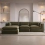 ALMOST PERFECT - Hudson Khaki Green Velvet 4 Seater L Shaped Sofa