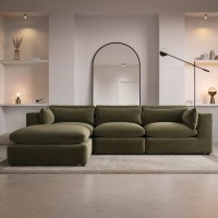 ALMOST PERFECT - Hudson Khaki Green Velvet 4 Seater L Shaped Sofa