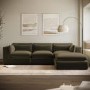 Large Khaki Green Velvet Reversible 4 Seater Chaise Corner Sofa - Hudson