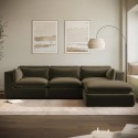 HSN007 Large Khaki Green Velvet Reversible 4 Seater Chaise Corner Sofa - Hudson