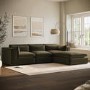 Large Khaki Green Velvet Reversible 4 Seater Chaise Corner Sofa - Hudson