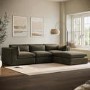 Large Khaki Green Velvet Reversible 4 Seater Chaise Corner Sofa - Hudson