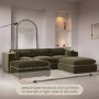 ALMOST PERFECT - Hudson Khaki Green Velvet 4 Seater L Shaped Sofa