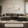 Large Khaki Green Velvet Reversible 4 Seater Chaise Corner Sofa - Hudson