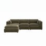 Large Khaki Green Velvet Reversible 4 Seater Chaise Corner Sofa - Hudson