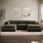 Large Khaki Green Velvet Reversible 4 Seater Chaise Corner Sofa - Hudson