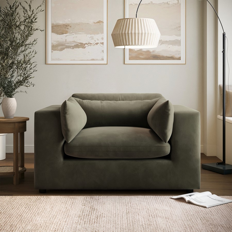 Khaki Green Velvet Cuddle Chair - Hudson