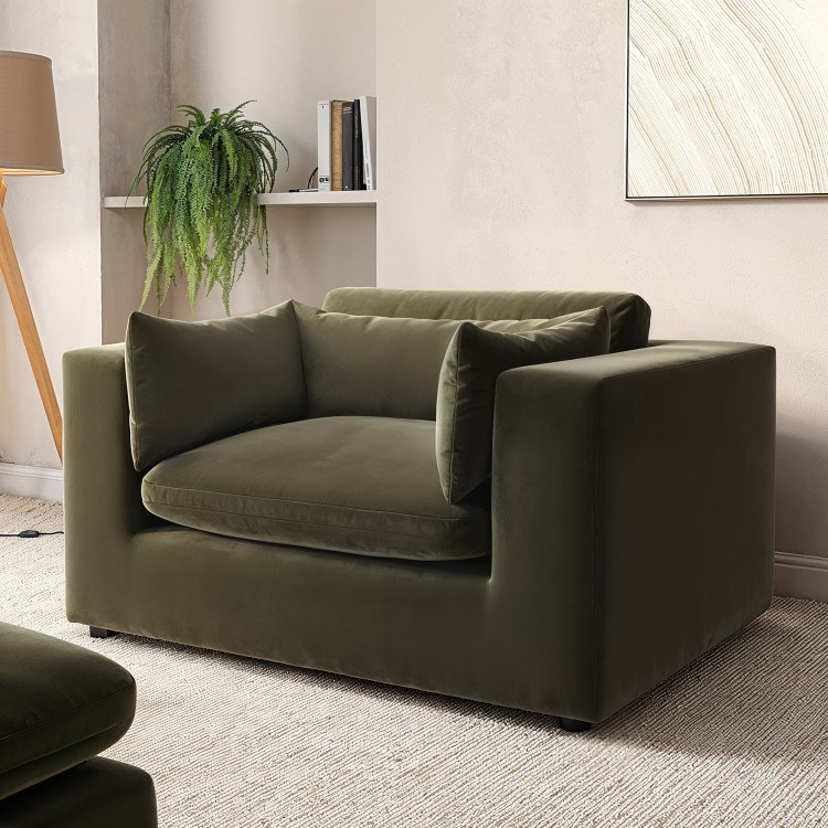 Khaki Green Velvet Cuddle Chair - Hudson