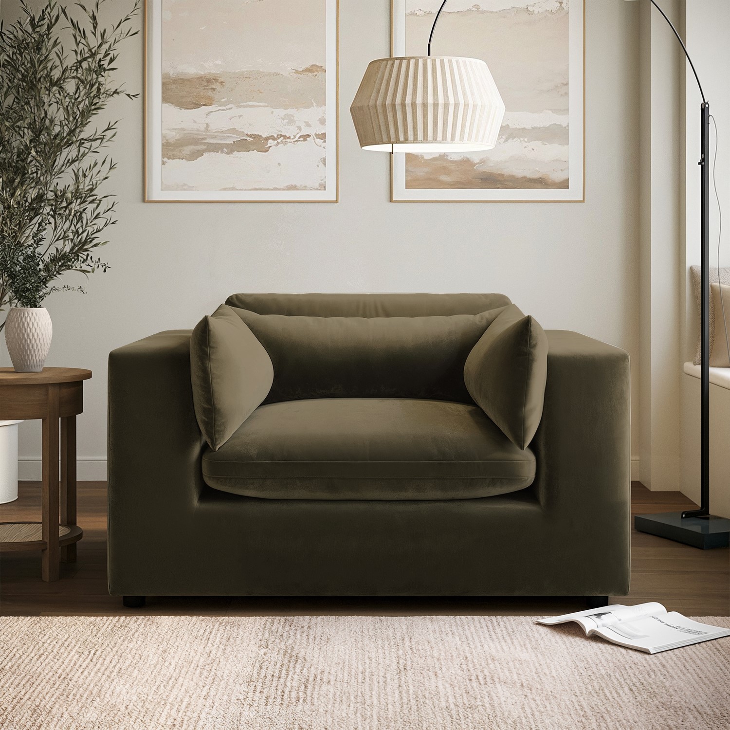 Khaki Green Velvet Cuddle Chair