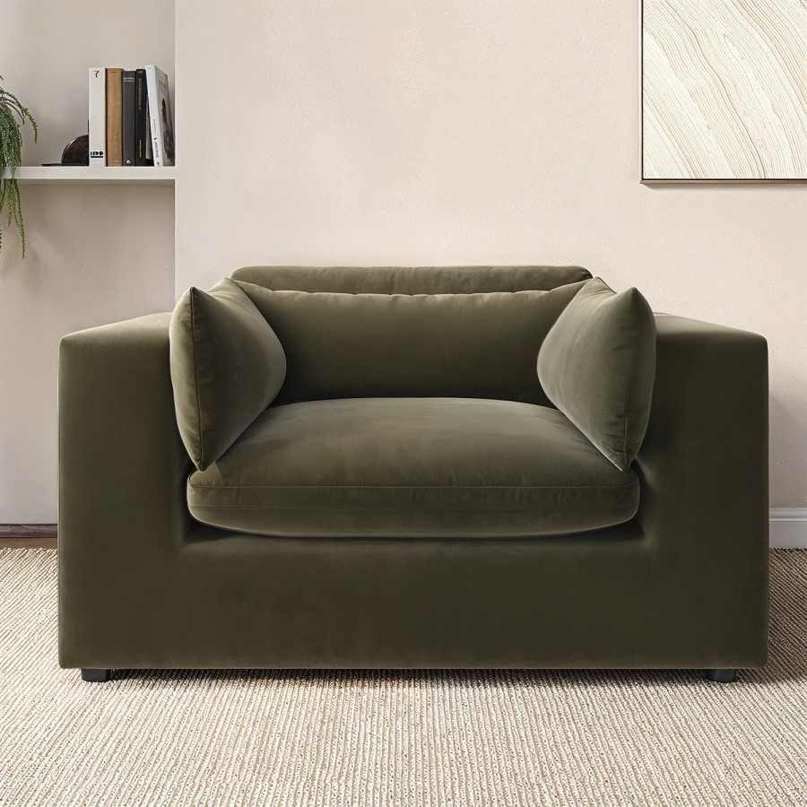 ALMOST PERFECT - Khaki Green Velvet Cuddle Chair - Hudson