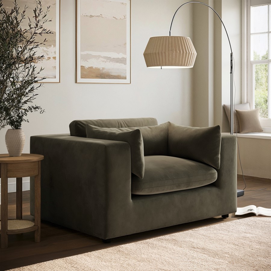 Khaki Green Velvet Cuddle Chair - Hudson