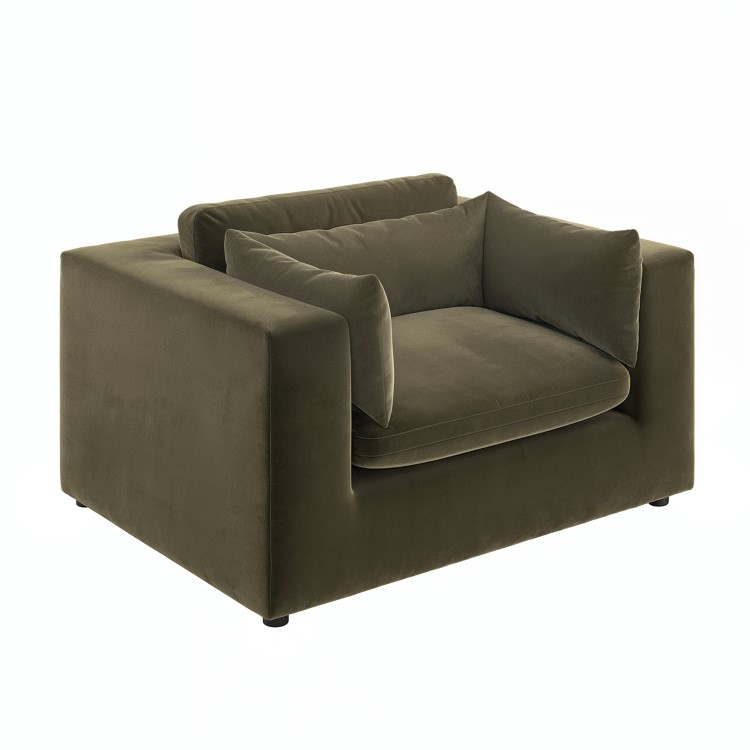 Khaki Green Velvet Cuddle Chair - Hudson