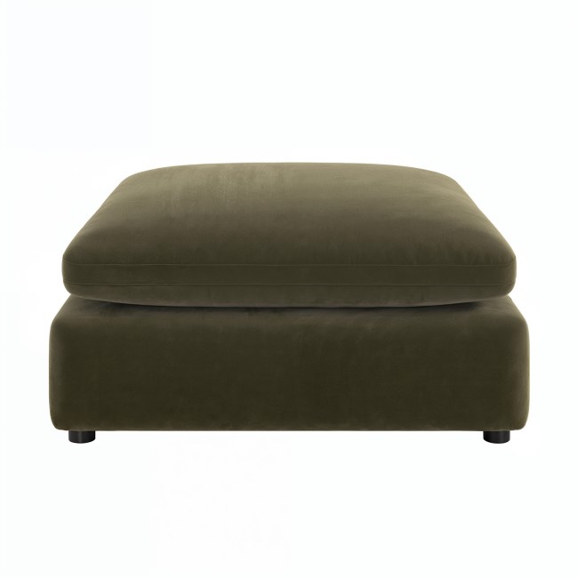 Khaki Green Velvet Footstool - Hudson