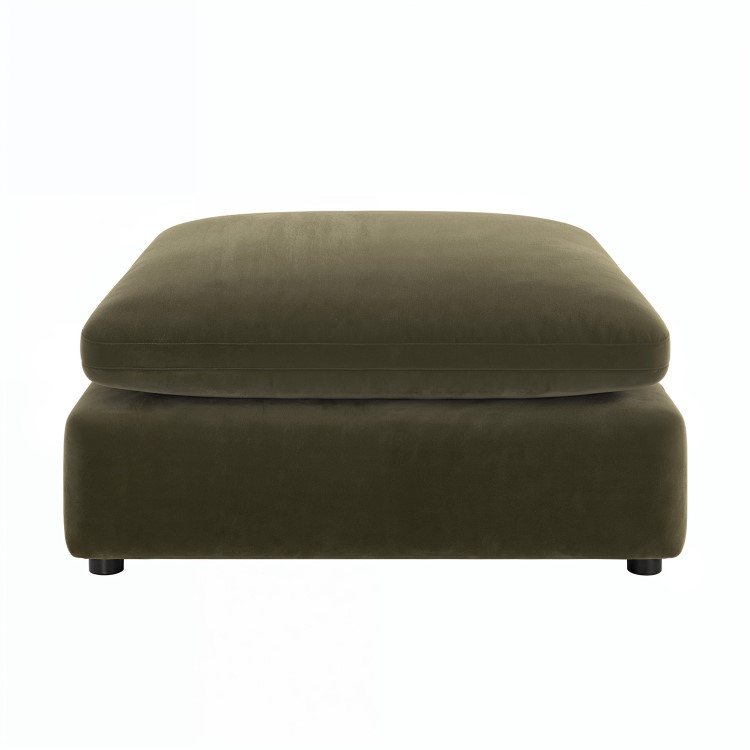 Khaki Green Velvet Footstool - Hudson