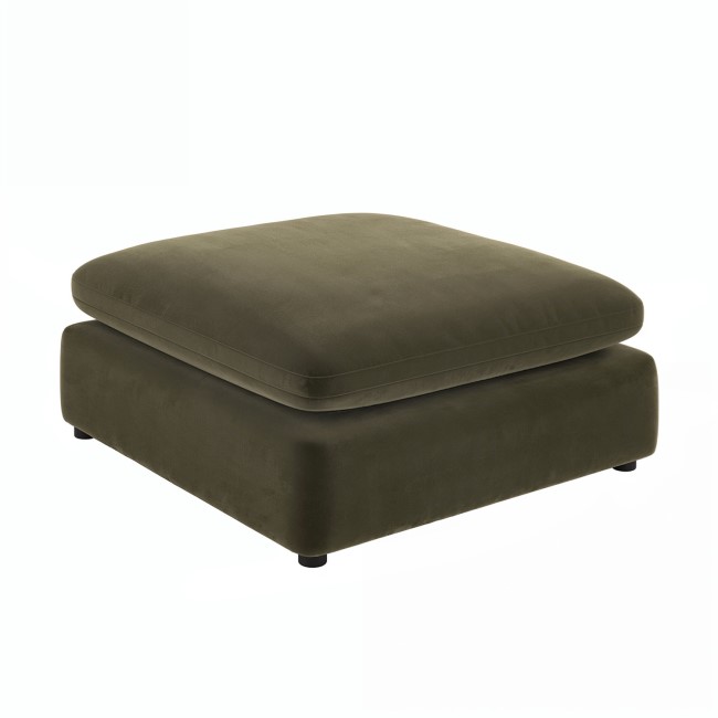 Khaki Green Velvet Footstool - Hudson