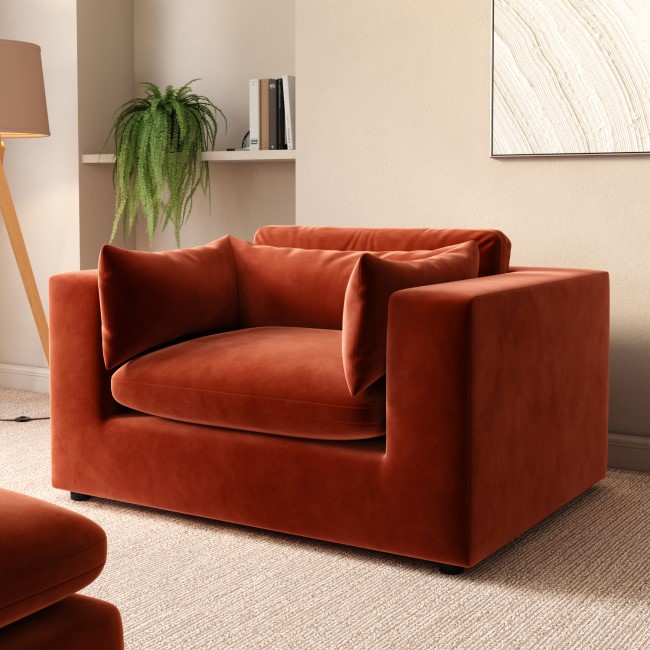 Burnt Orange Velvet Cuddle Chair - Hudson