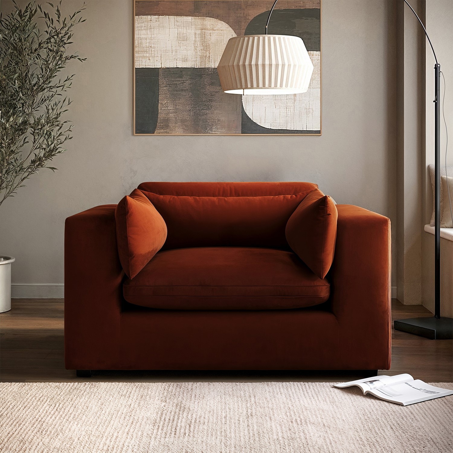 Hudson Orange Burnt Velvet Modern Love Seat