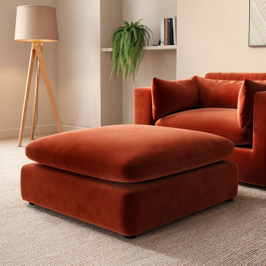 ALMOST PERFECT - Burnt Orange Velvet Footstool - Hudson