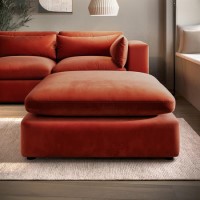 Burnt Orange Velvet Footstool - Hudson