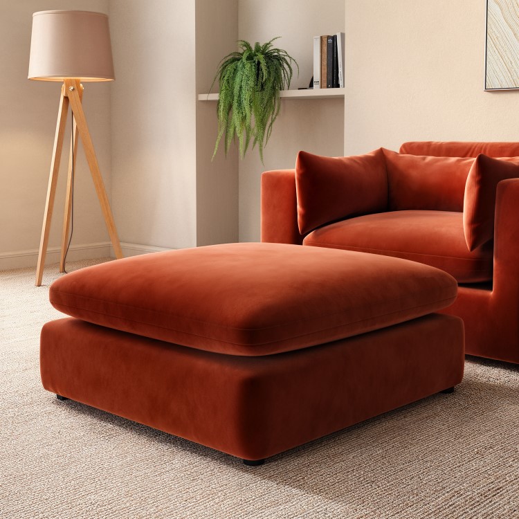 Burnt Orange Velvet Footstool - Hudson