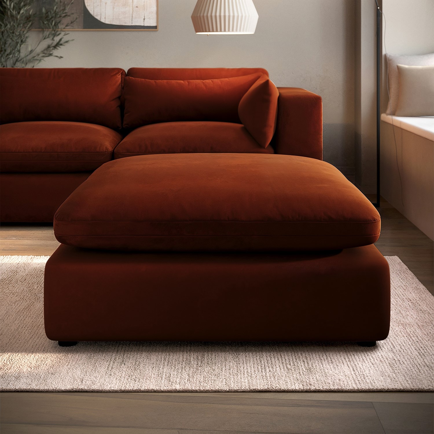 Hudson Orange Burnt Velvet Footstool