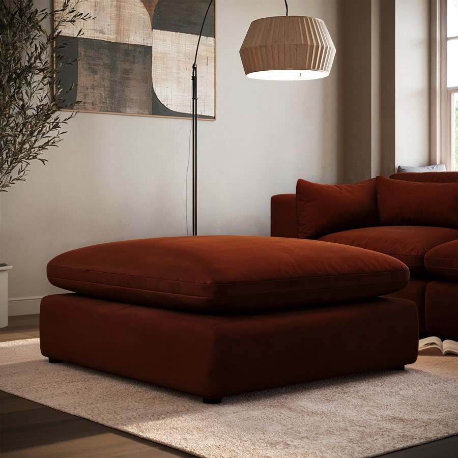 Burnt Orange Velvet Footstool - Hudson