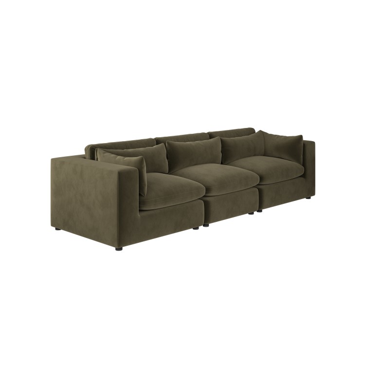 Large Khaki Green Velvet 4 Seater Sofa - Hudson