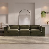 GRADE A2 - Large Khaki Green Velvet 4 Seater Sofa - Hudson