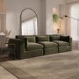 Large Khaki Green Velvet 4 Seater Sofa - Hudson