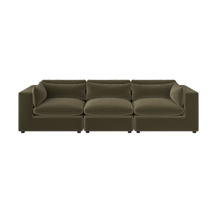 Large Khaki Green Velvet 4 Seater Sofa - Hudson