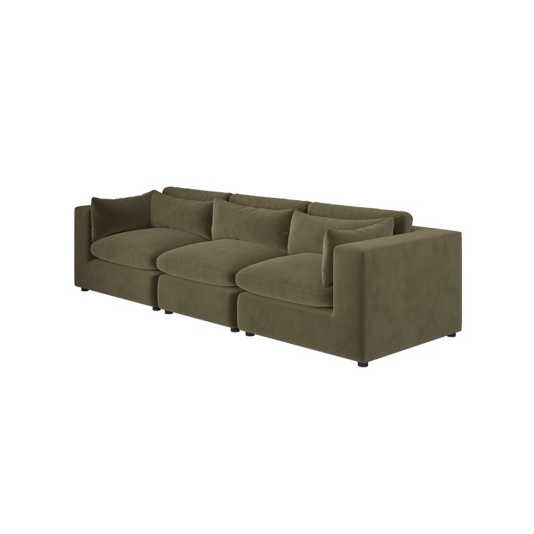 Large Khaki Green Velvet 4 Seater Sofa - Hudson