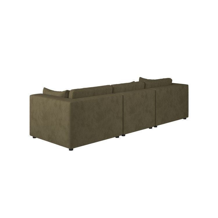 Large Khaki Green Velvet 4 Seater Sofa - Hudson