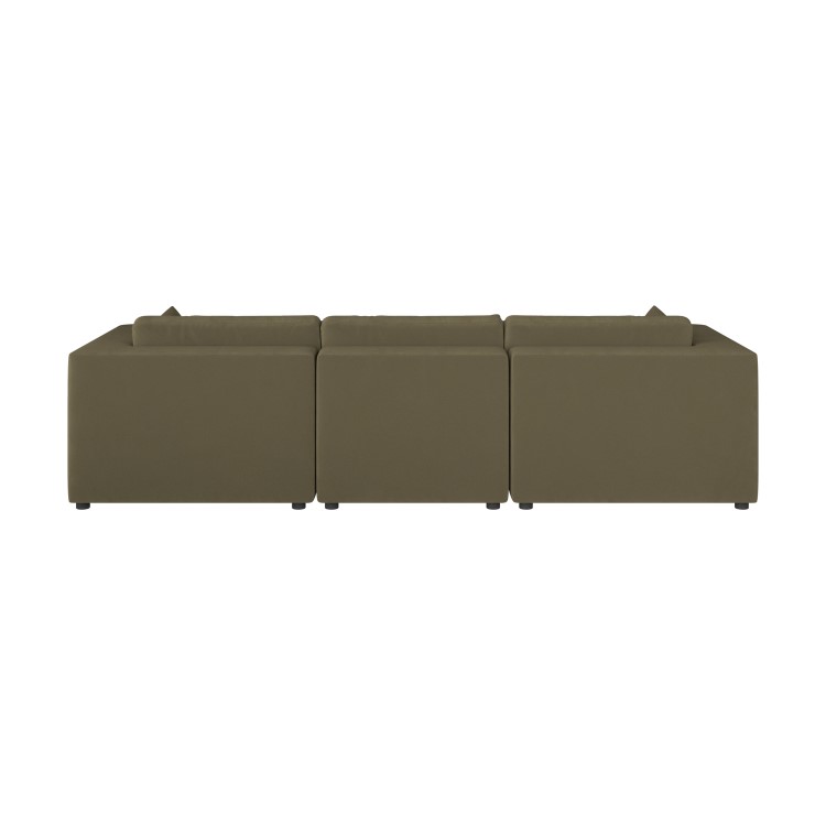 Large Khaki Green Velvet 4 Seater Sofa - Hudson