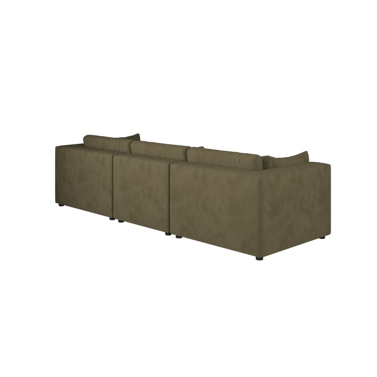 Large Khaki Green Velvet 4 Seater Sofa - Hudson