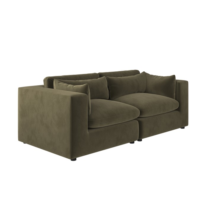 Khaki Green Velvet 3 Seater Sofa - Hudson