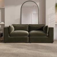ALMOST PERFECT - Hudson Khaki Green Velvet 3 Seater Sofa