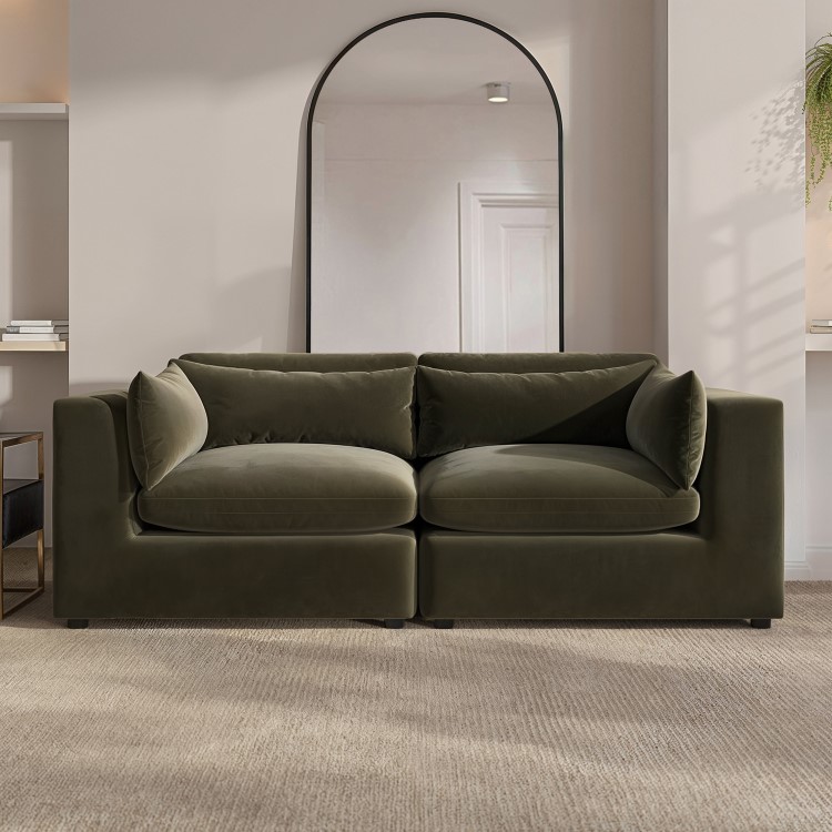 Khaki Green Velvet 3 Seater Sofa - Hudson