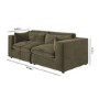 Khaki Green Velvet 3 Seater Sofa - Hudson