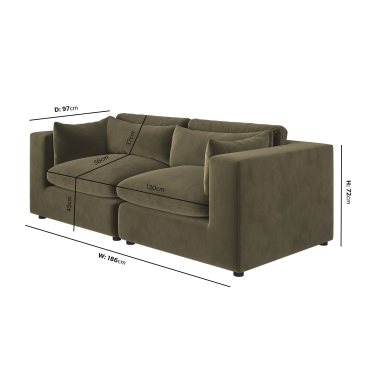 Khaki Green Velvet 3 Seater Sofa - Hudson